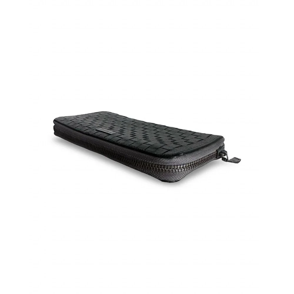 Samantha Kingz Black Woven Leather Black Leather Full Size Wallet Minimalist